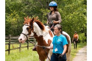 Cherry leading a student on a horse